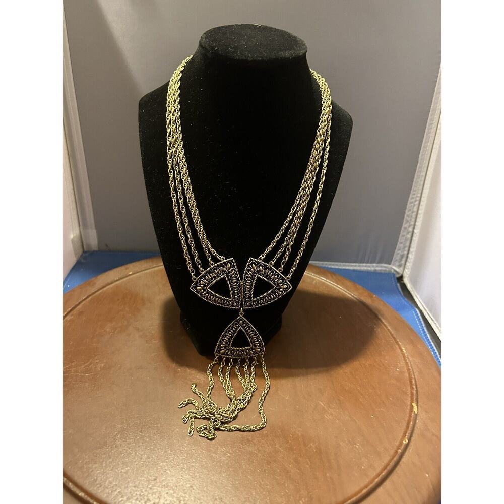 Vintage Fringe Pendant Necklace Multi Strand Costume‎ Statement